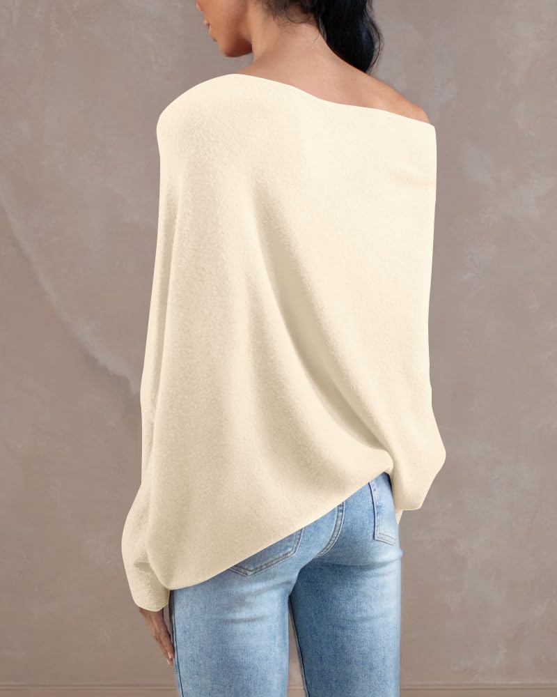 Saodimallsu Womens Boat Neck Oversized Knit Sweater