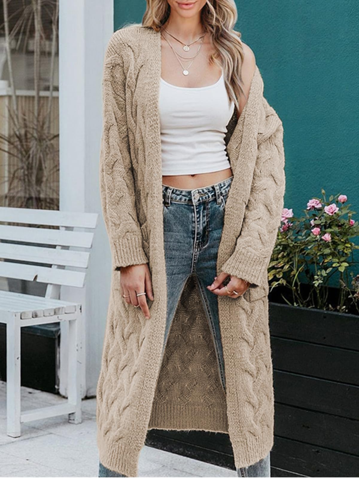 Saodimallsu Womens Cable Knit Long Cardigan