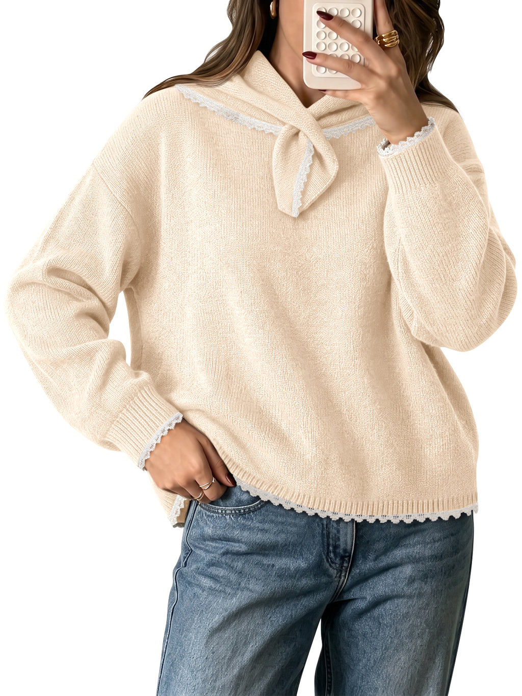 Saodimallsu Womens Scarf Collar Sweater Top