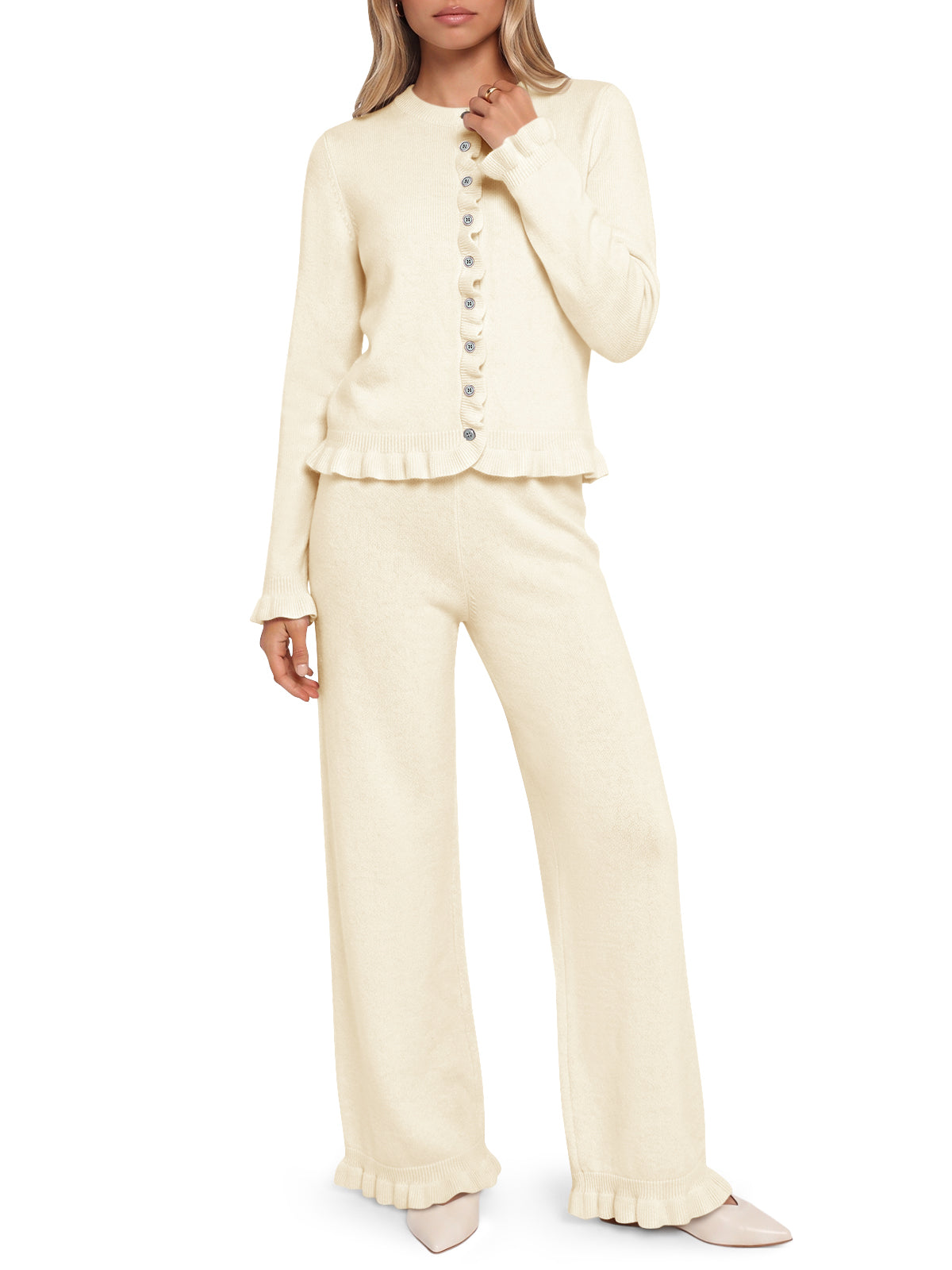 Saodimallsu Women Ruffle Knit Lounge Set