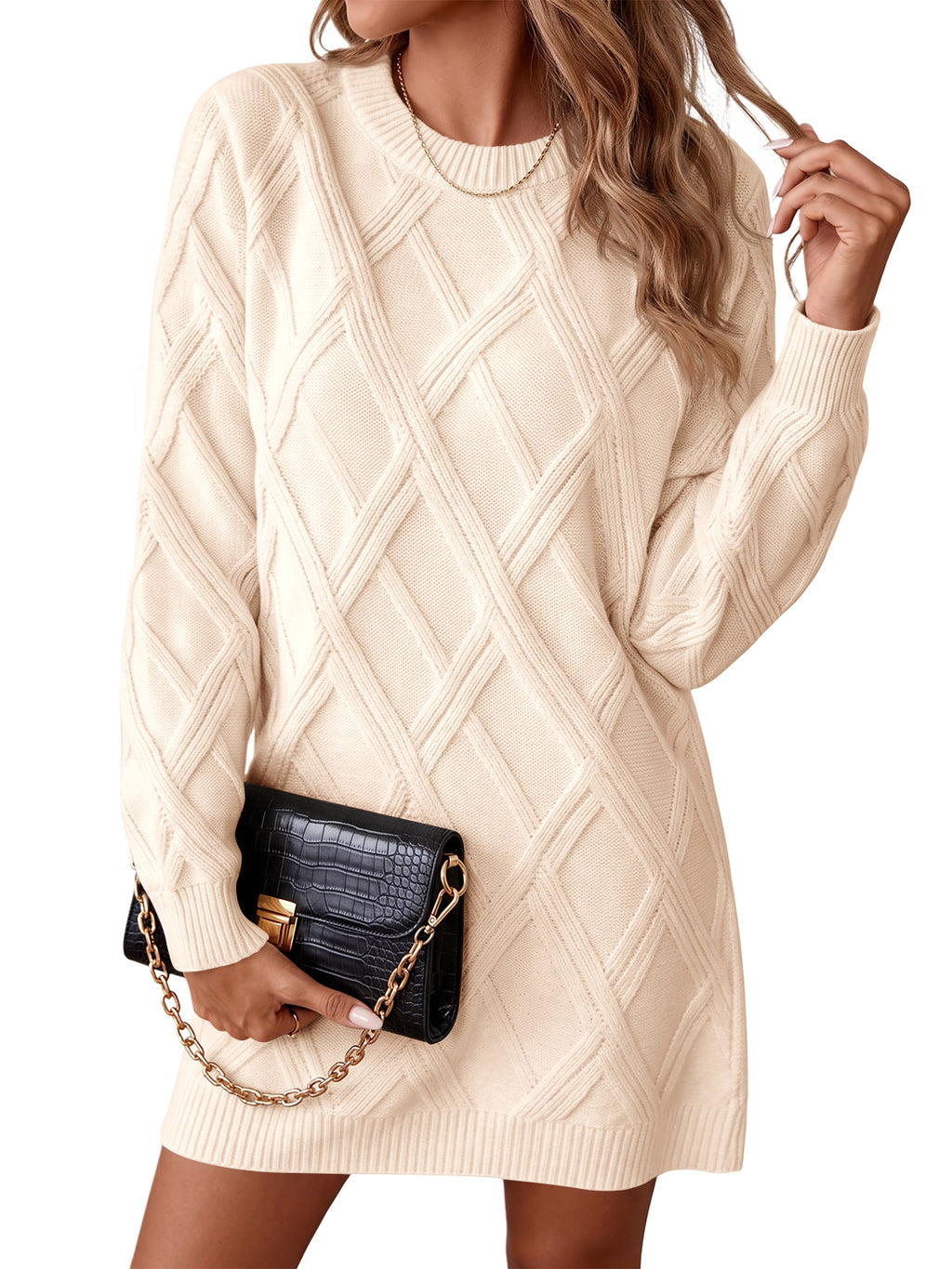 Saodimallsu Womens Cable Knit Fitted Mini Dress