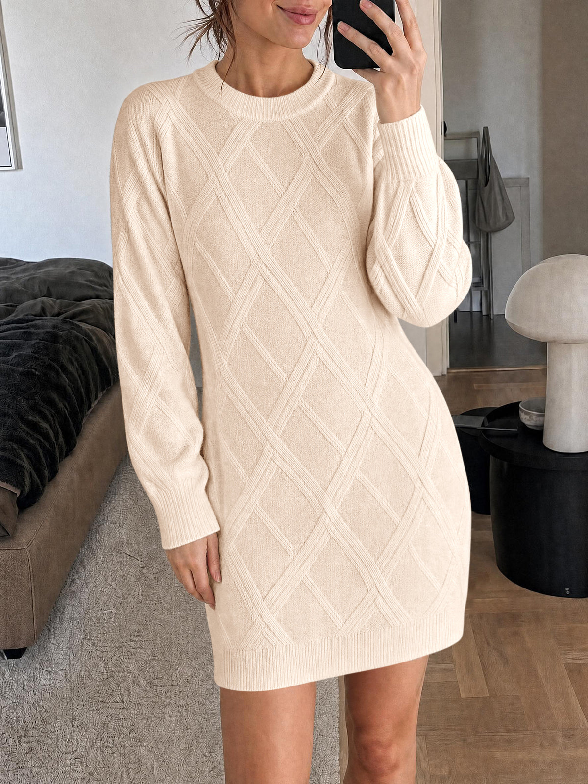 Saodimallsu Womens Cable Knit Fitted Mini Dress