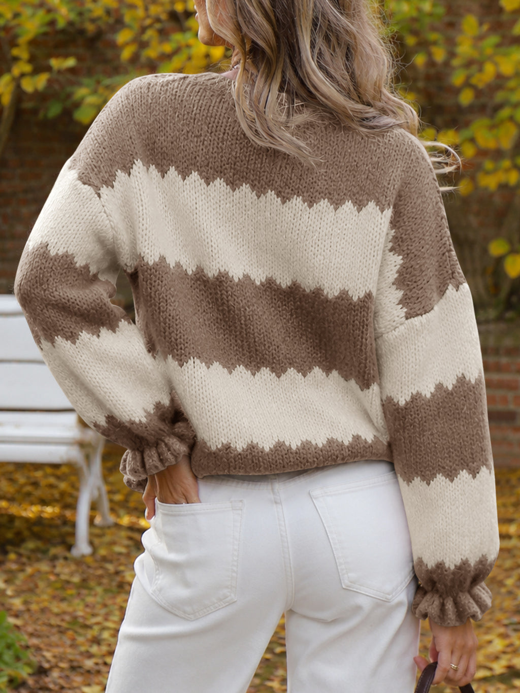 Saodimallsu Womens Striped Color Block Ruffle Sweaters