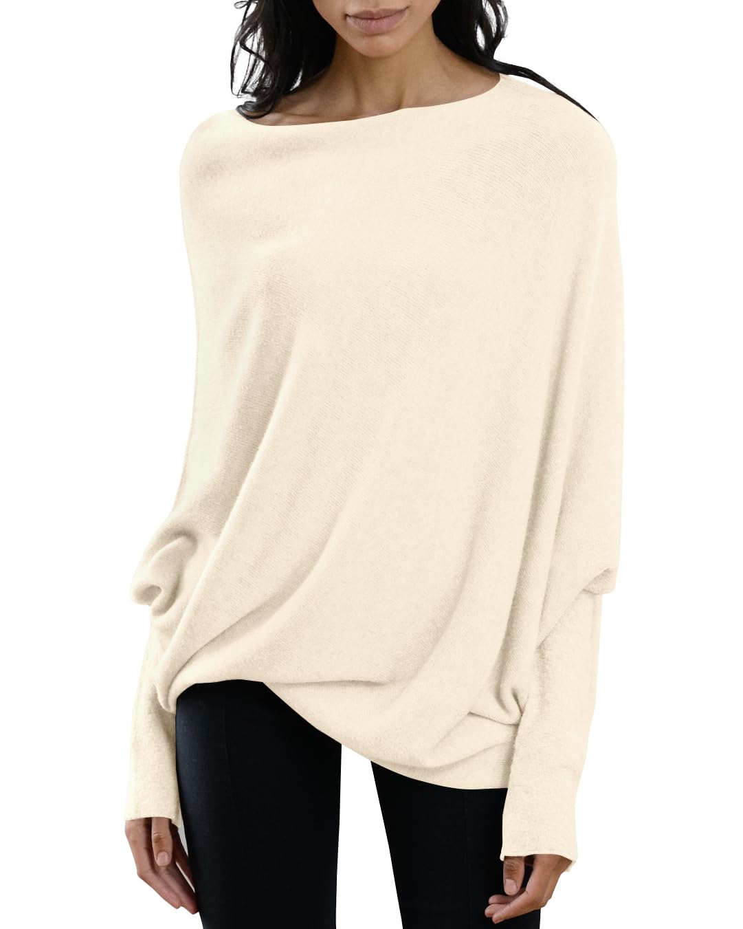 Saodimallsu Womens Boat Neck Oversized Knit Sweater