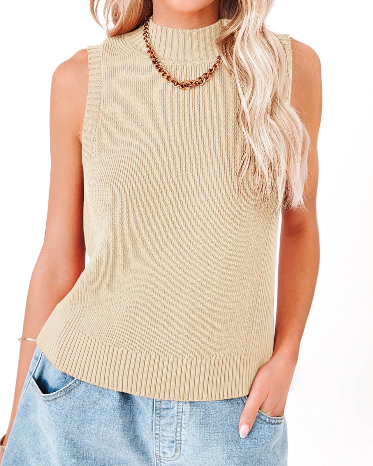 Saodimallsu Womens High Neck Ribbed Tank Tops