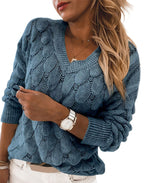 Saodimallsu Womens Crochet V Neck Blouses Sweater