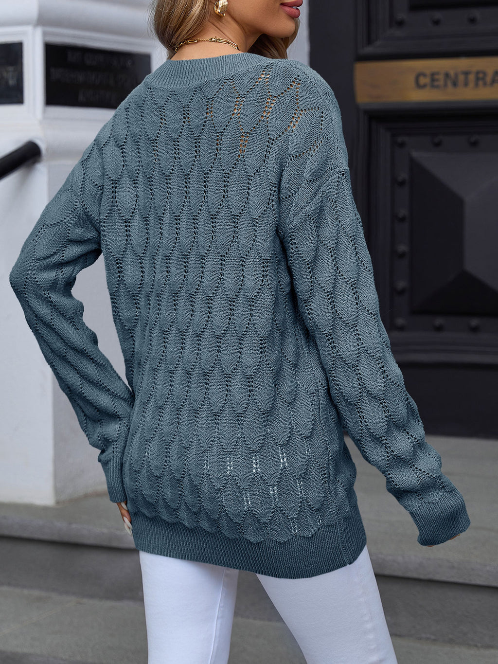 Saodimallsu Womens Crochet V Neck Blouses Sweater