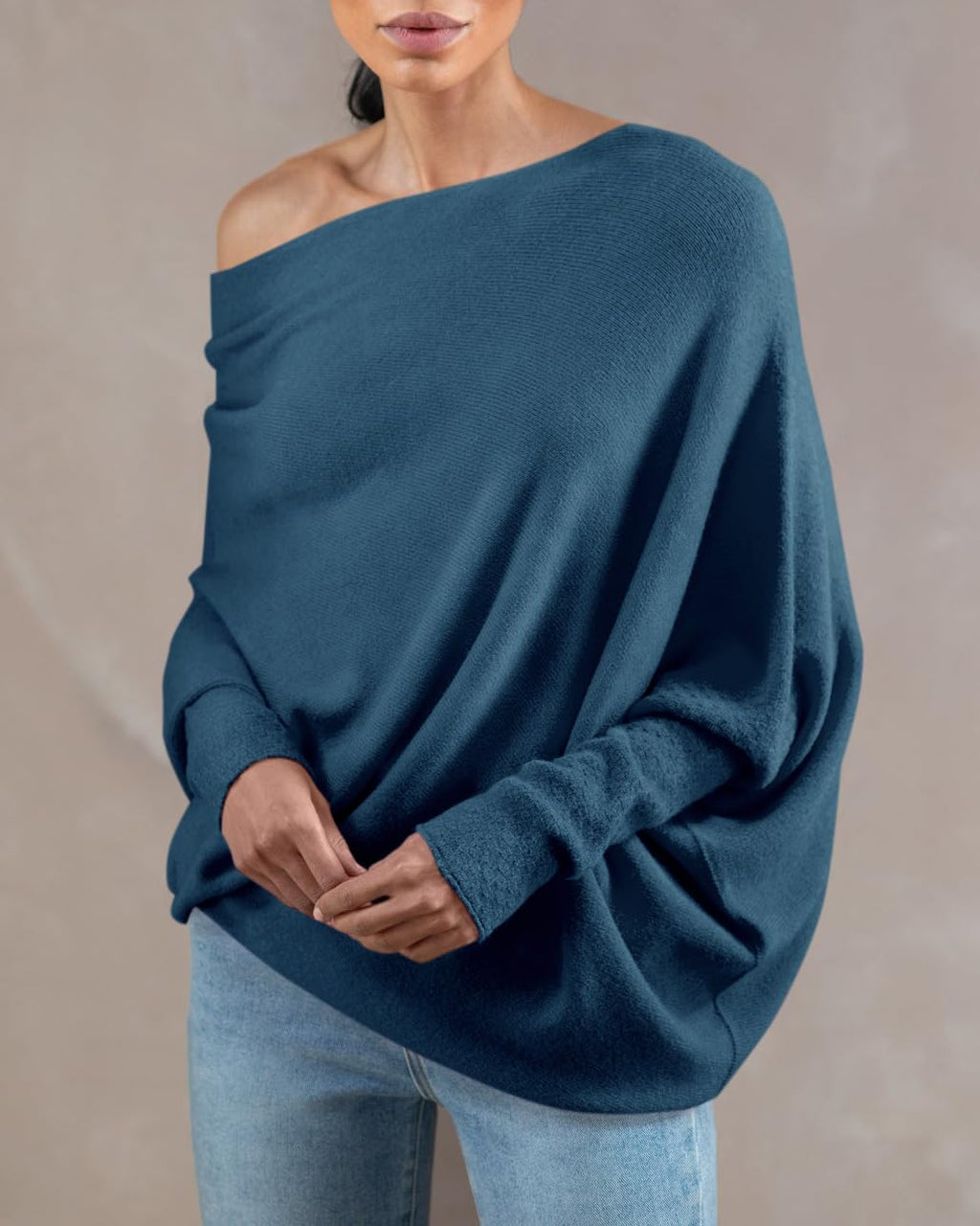 Saodimallsu Womens Boat Neck Oversized Knit Sweater