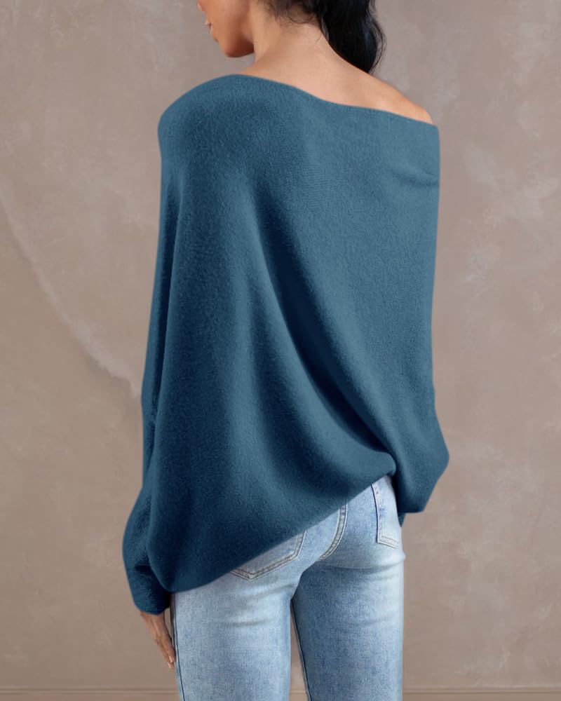Saodimallsu Womens Boat Neck Oversized Knit Sweater