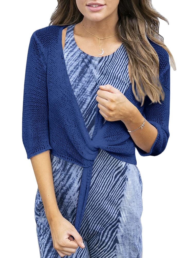 Saodimallsu Womens 3/4 Sleeve Tie Front Shrugs