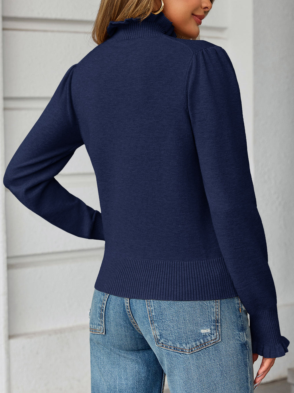 Saodimallsu Womens Ruffle Mock Neck Sweater