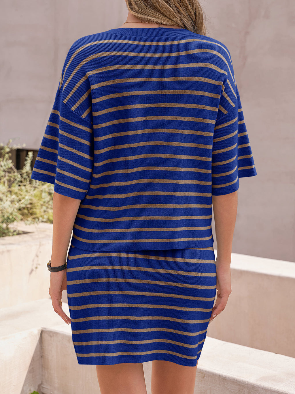 Saodimallsu Womens Striped Knit Two Piece Set