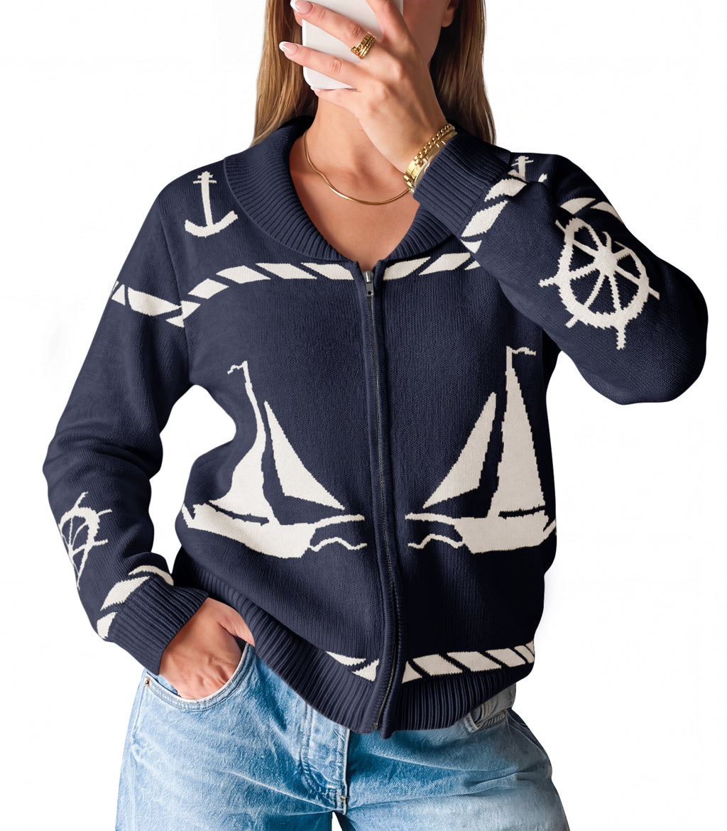 Saodimallsu Womens Zip Up Collared Sweater