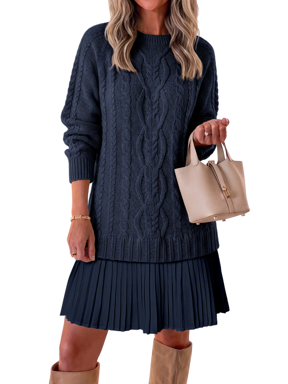 Saodimallsu Women Cable Knit Sweater Dress