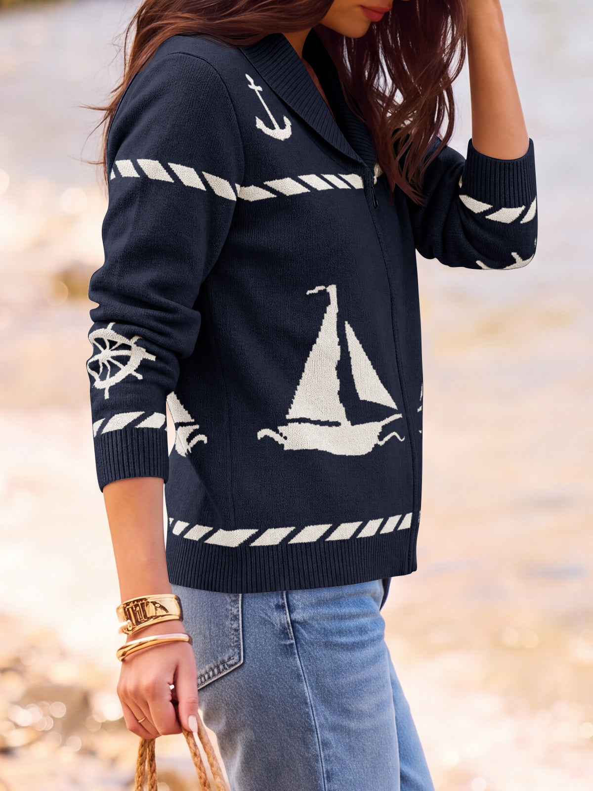 Saodimallsu Womens Zip Up Collared Sweater