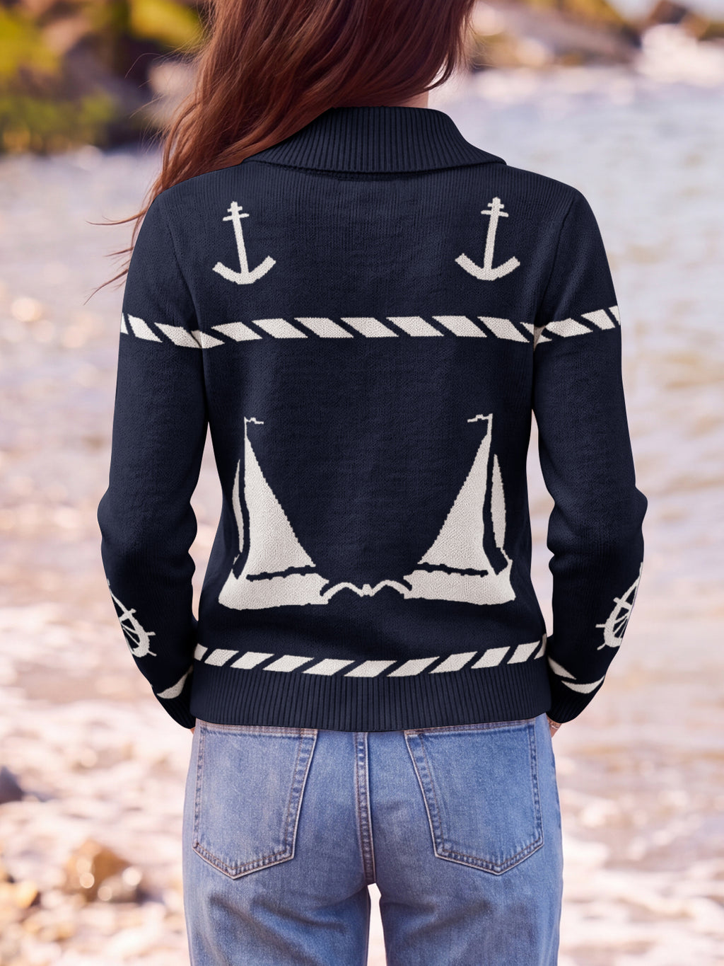Saodimallsu Womens Zip Up Collared Sweater