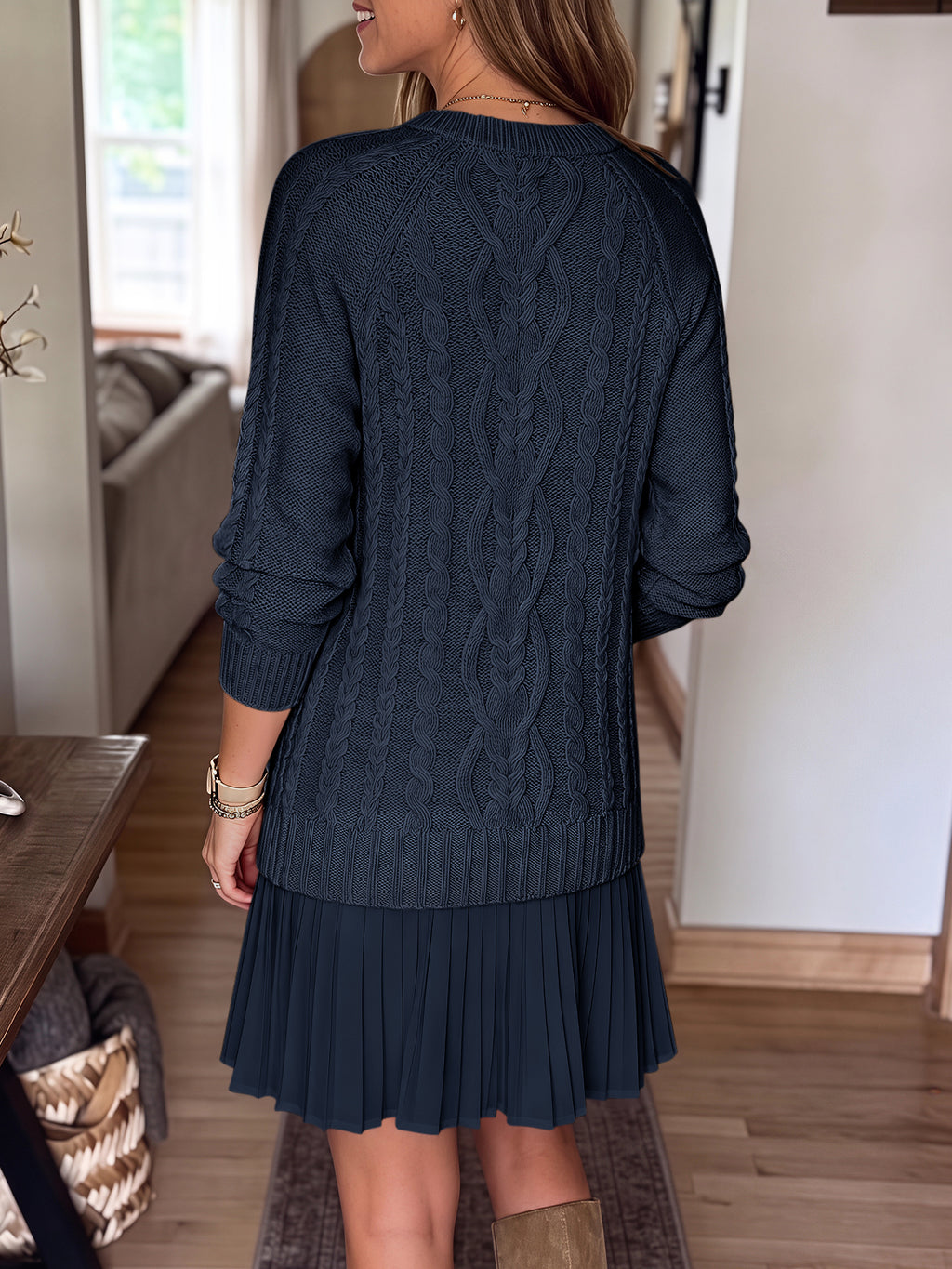 Saodimallsu Women Cable Knit Sweater Dress