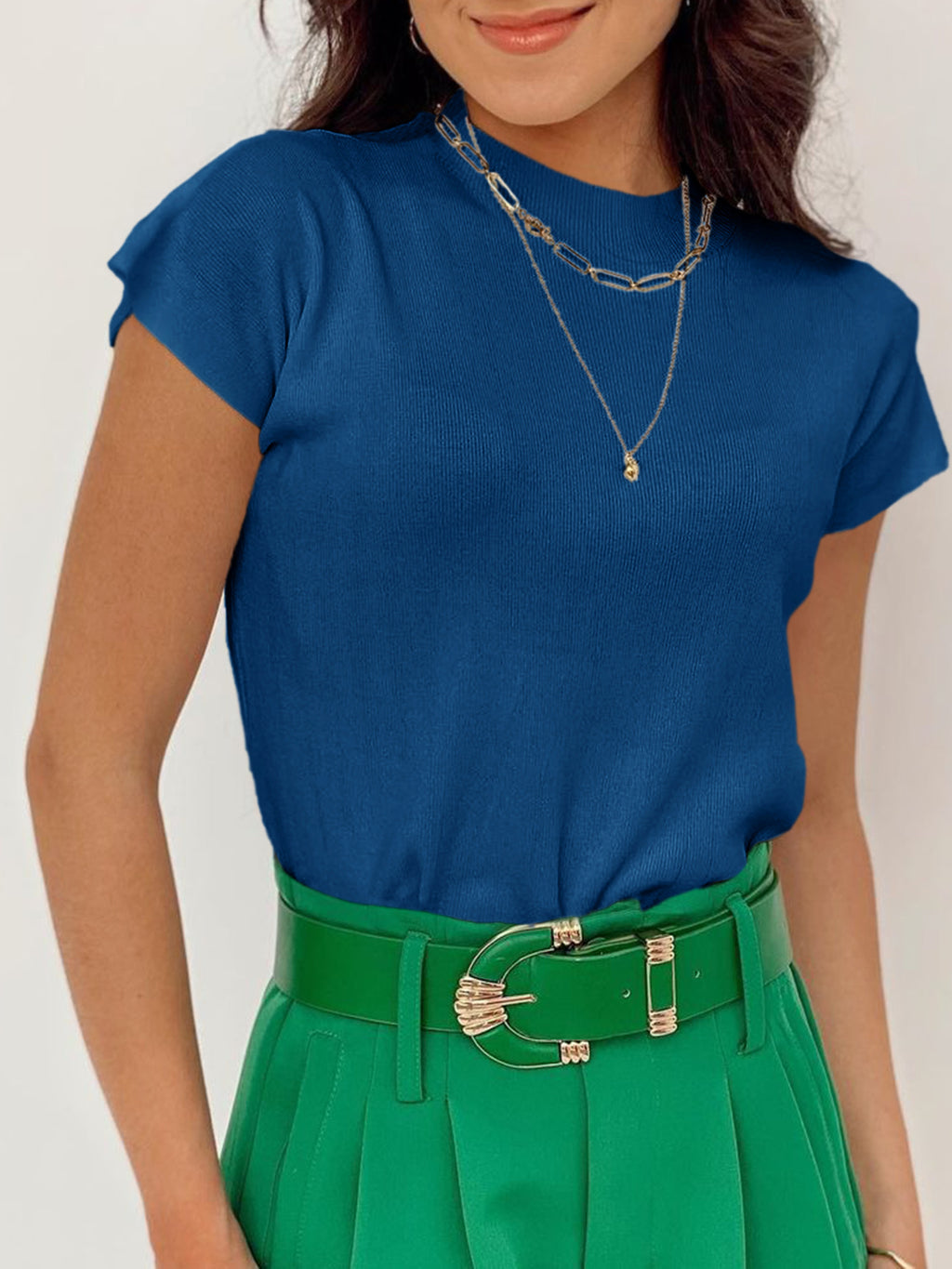 Saodimallsu Womens Mock Neck Short Sleeve Sweater