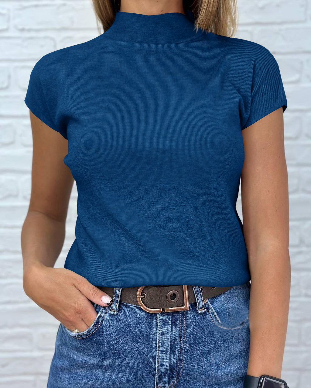 Saodimallsu Womens Mock Neck Short Sleeve Sweater