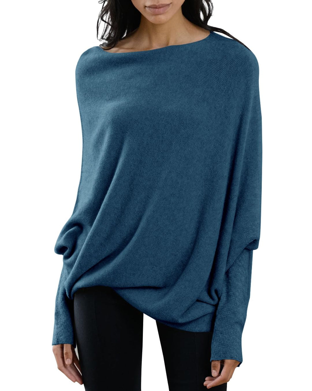 Saodimallsu Womens Boat Neck Oversized Knit Sweater