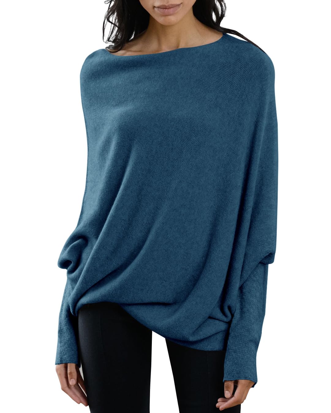 Saodimallsu Womens Boat Neck Oversized Knit Sweater