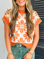 Saodimallsu Womens Floral Short Sleeve Knit Pullover