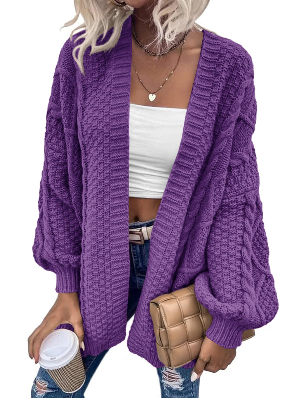 Saodimallsu Womens Chunky Cable Knit Cardigan