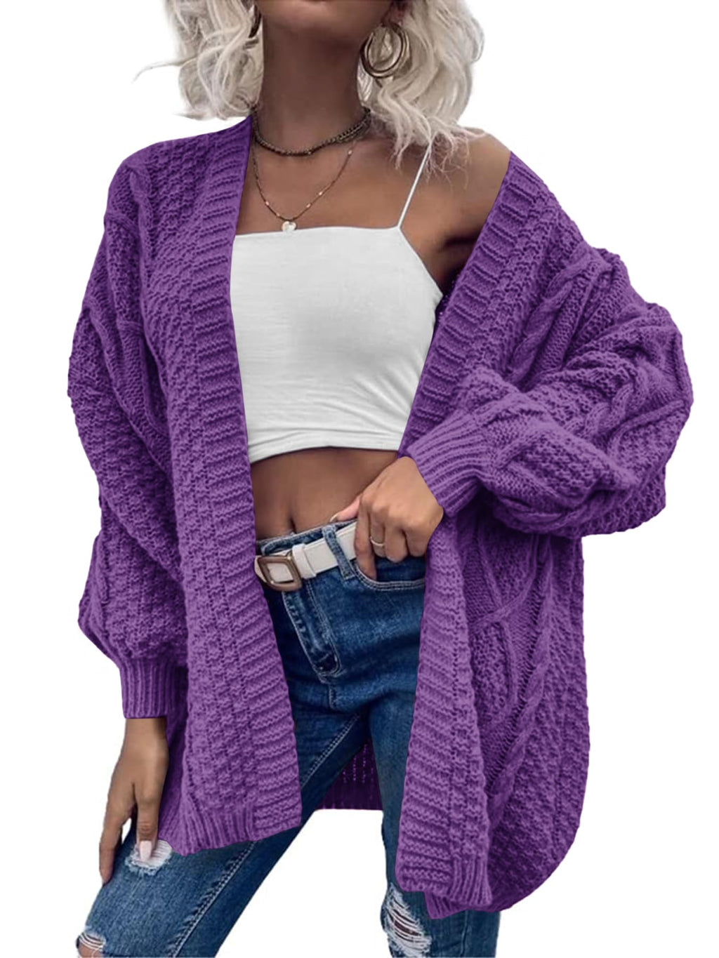 Saodimallsu Womens Chunky Cable Knit Cardigan