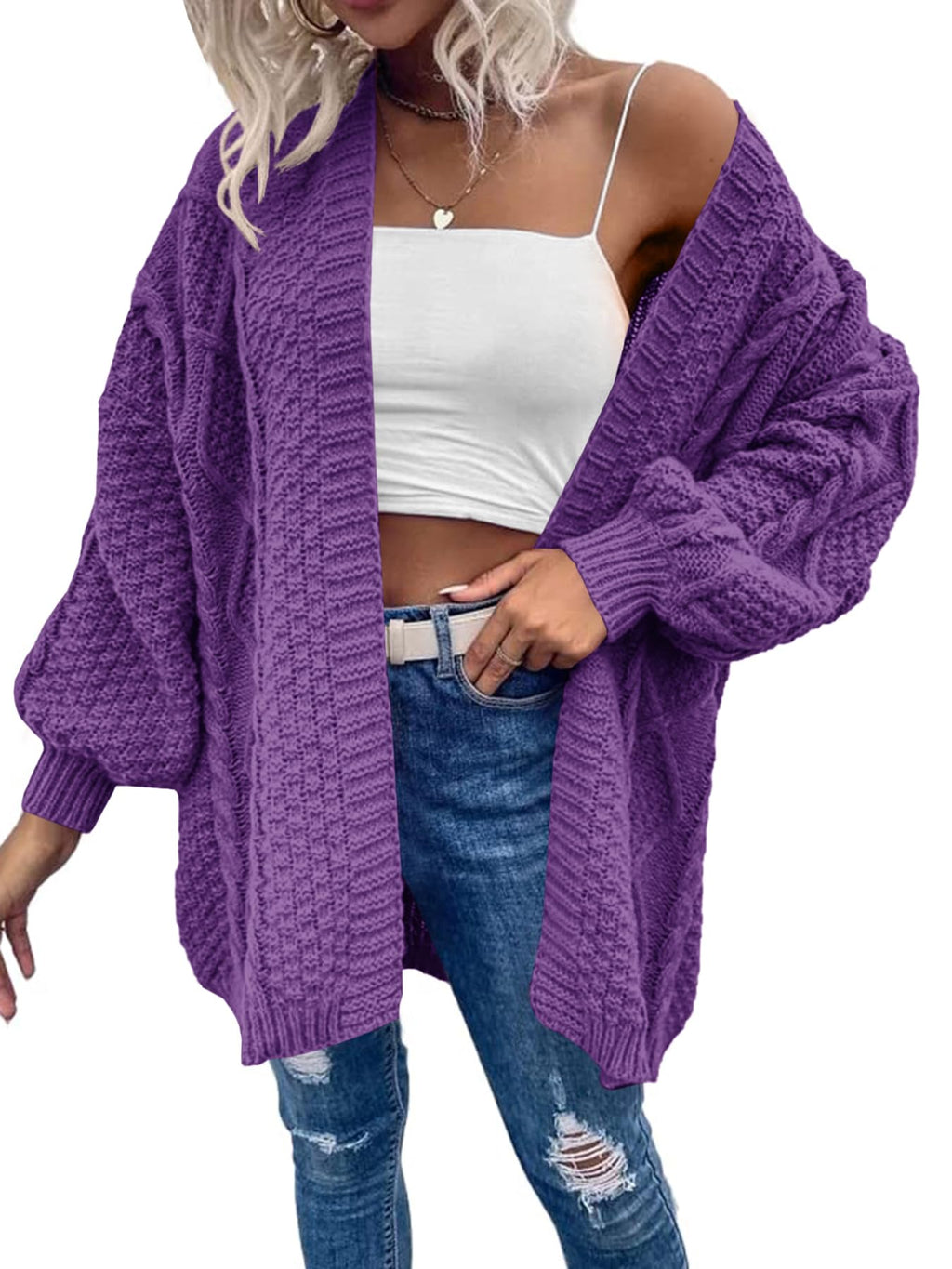 Saodimallsu Womens Chunky Cable Knit Cardigan