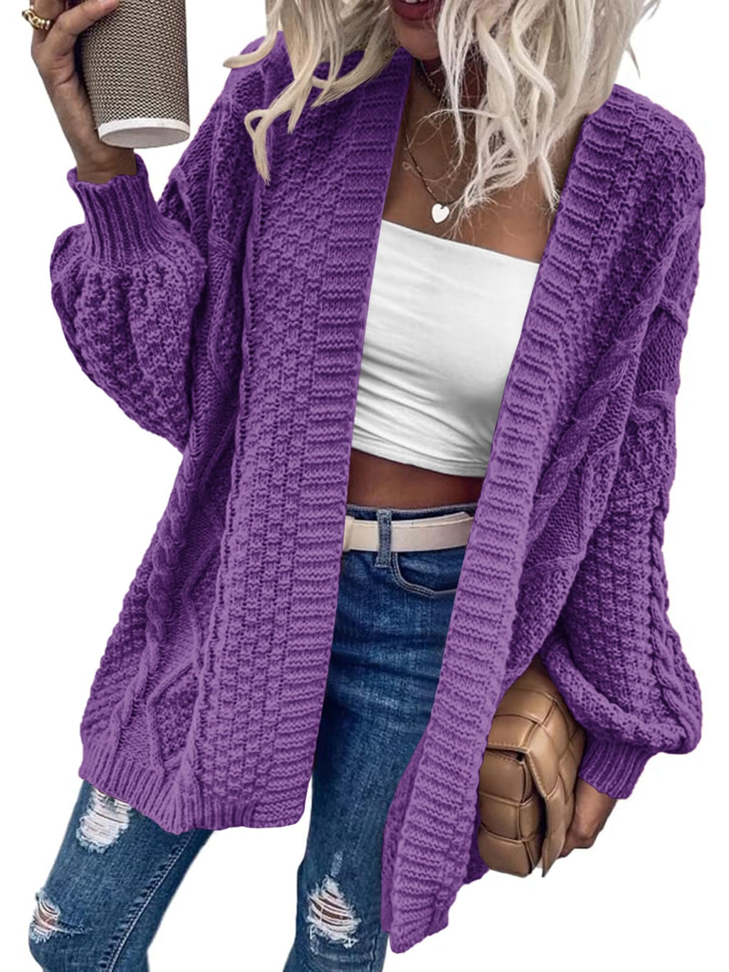 Saodimallsu Womens Chunky Cable Knit Cardigan