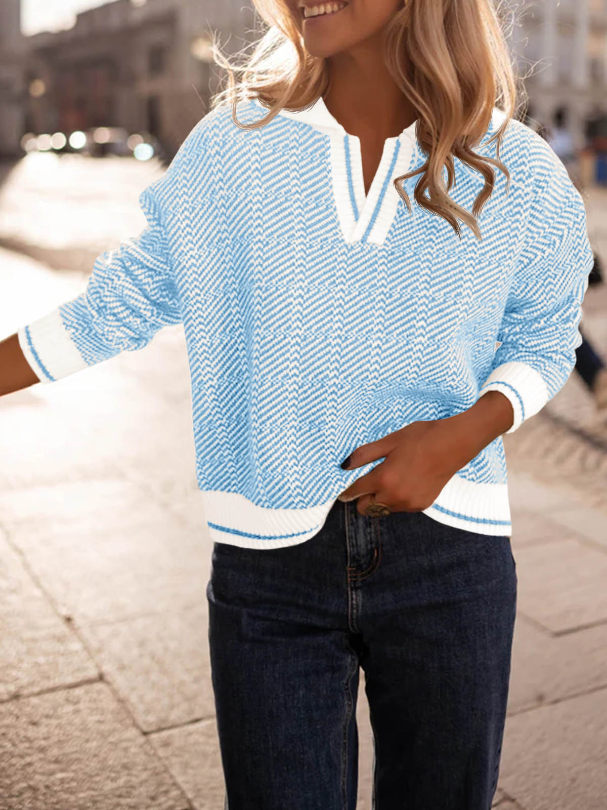 Saodimallsu Womens Fall Lapel V Neck Knit Sweaters