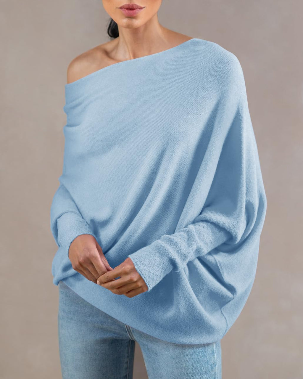 Saodimallsu Womens Boat Neck Oversized Knit Sweater