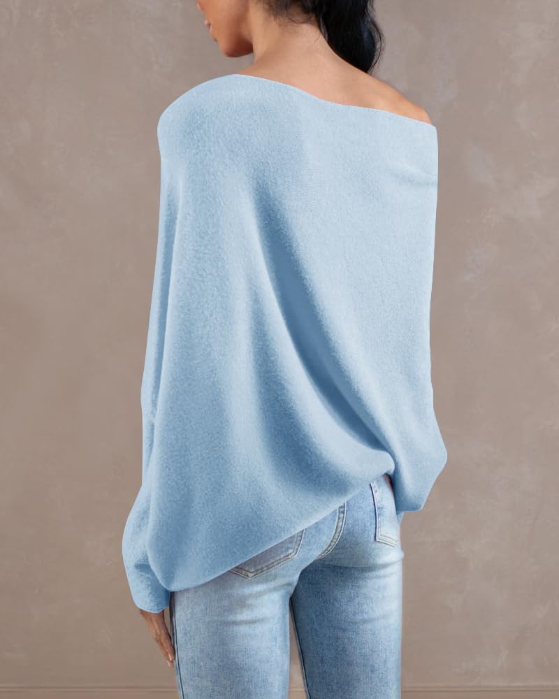Saodimallsu Womens Boat Neck Oversized Knit Sweater