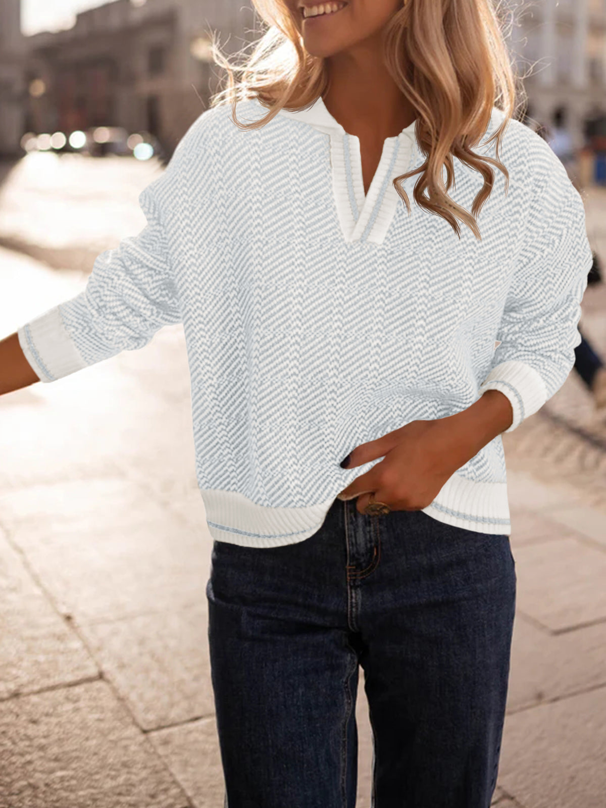 Saodimallsu Womens Fall Lapel V Neck Knit Sweaters