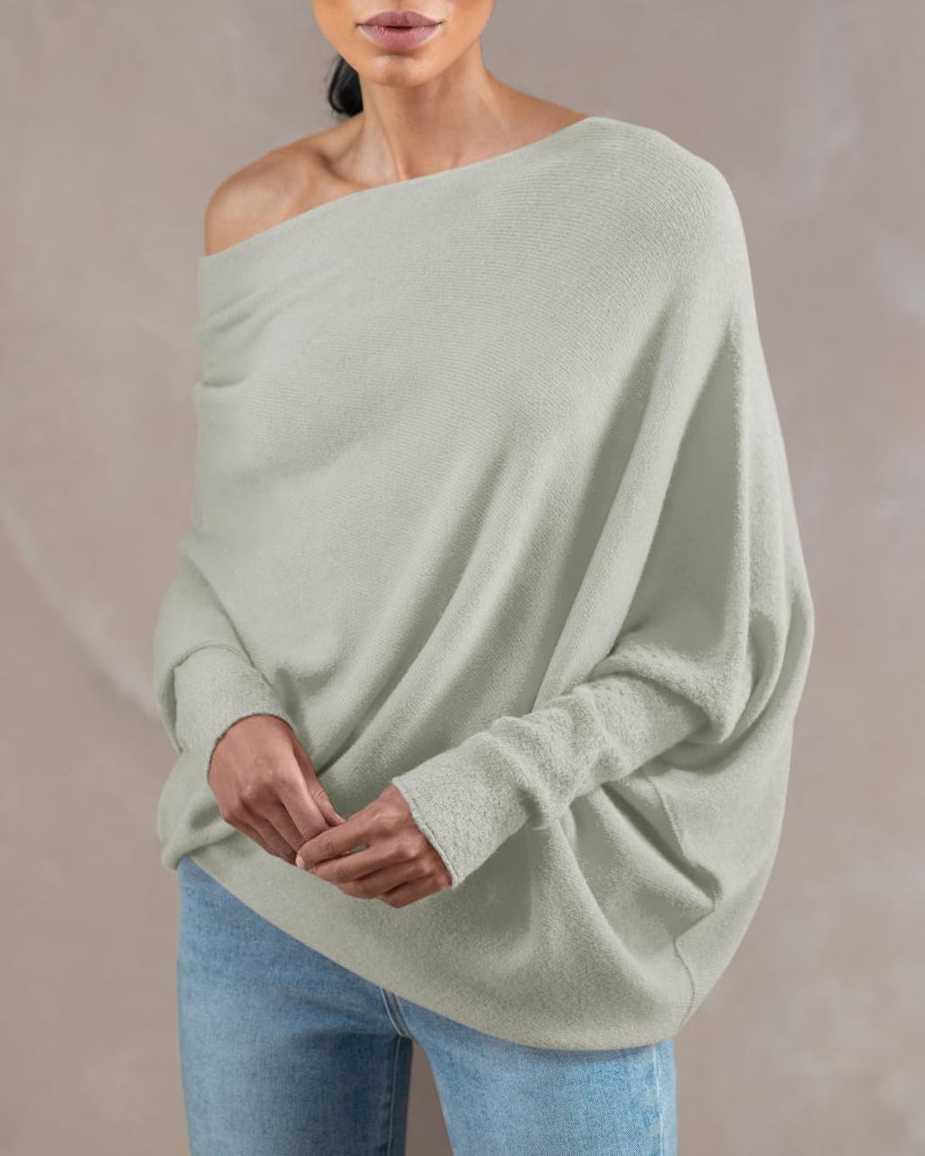 Saodimallsu Womens Boat Neck Oversized Knit Sweater