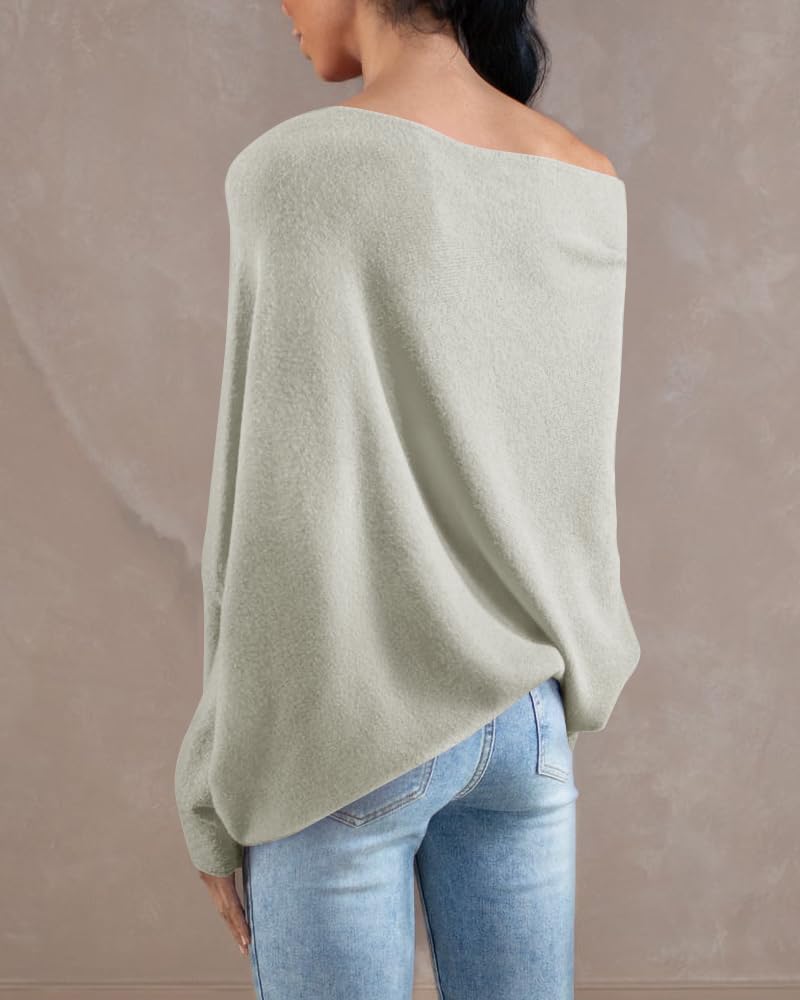 Saodimallsu Womens Boat Neck Oversized Knit Sweater
