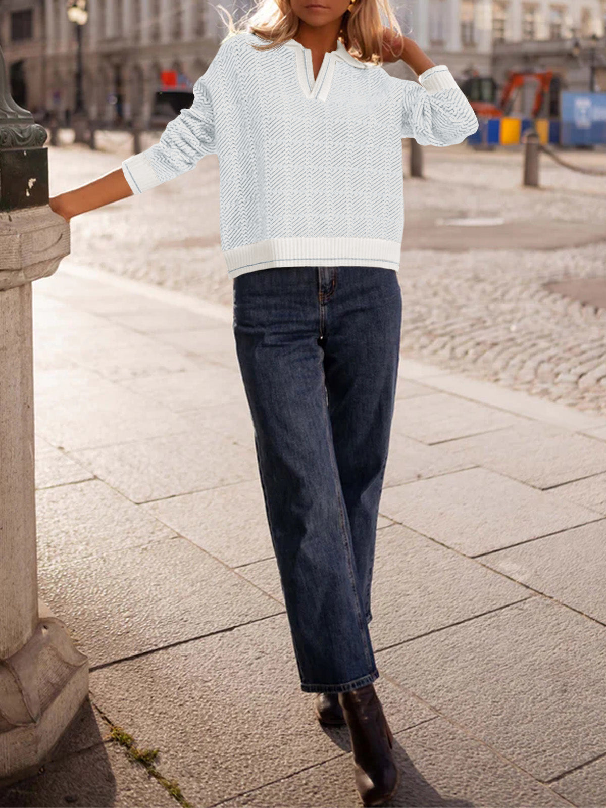 Saodimallsu Womens Fall Lapel V Neck Knit Sweaters
