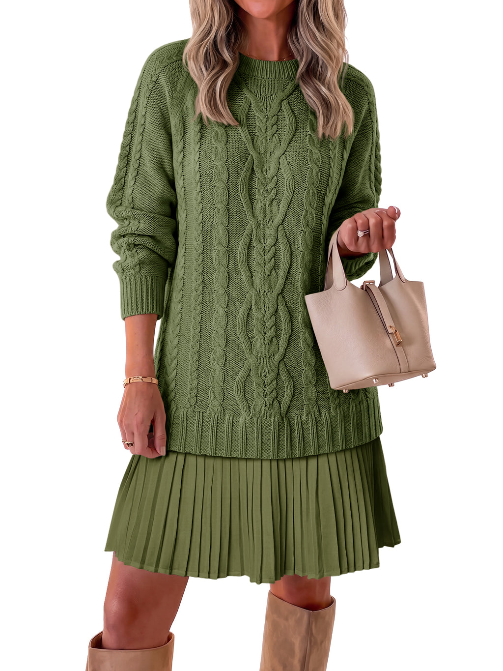 Saodimallsu Women Cable Knit Sweater Dress