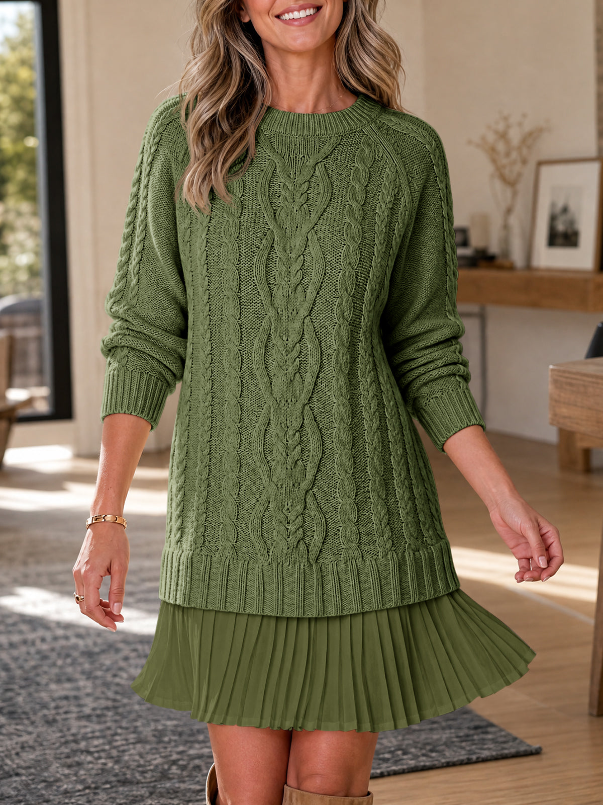 Saodimallsu Women Cable Knit Sweater Dress