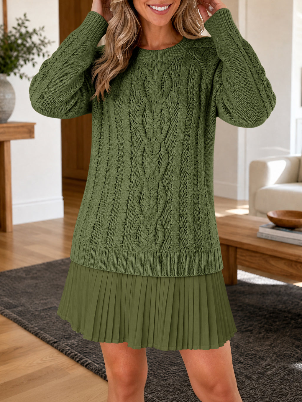 Saodimallsu Women Cable Knit Sweater Dress