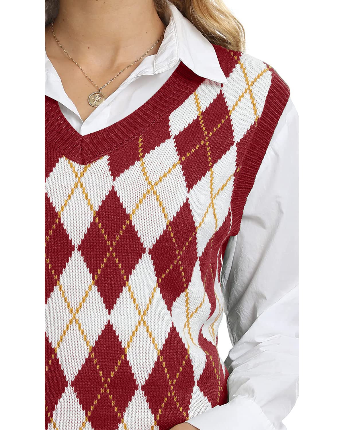 Saodimallsu Womens V Neck Argyle Knit Tops