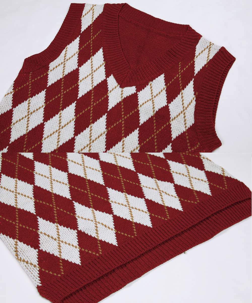 Saodimallsu Womens V Neck Argyle Knit Tops