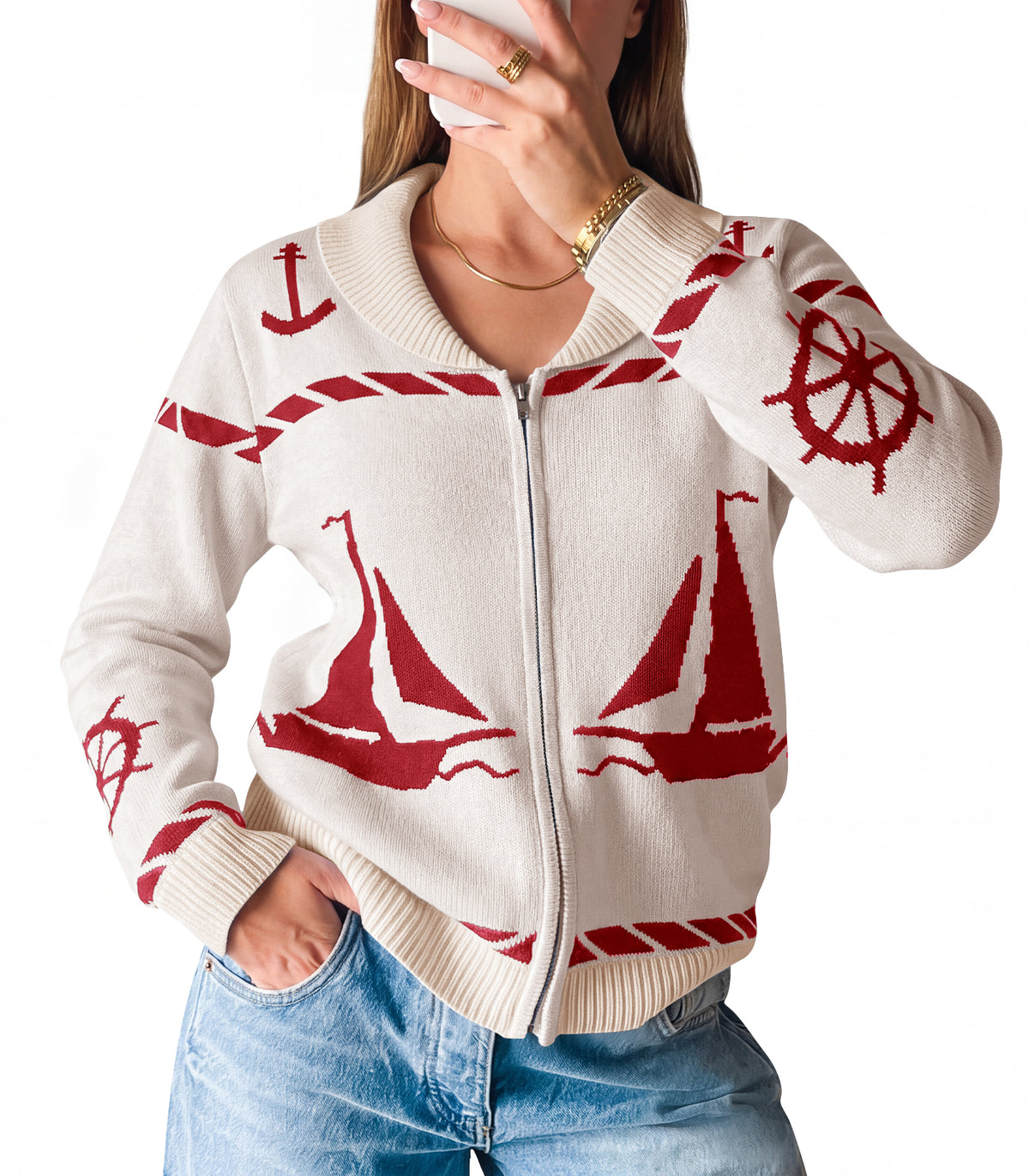 Saodimallsu Womens Zip Up Collared Sweater