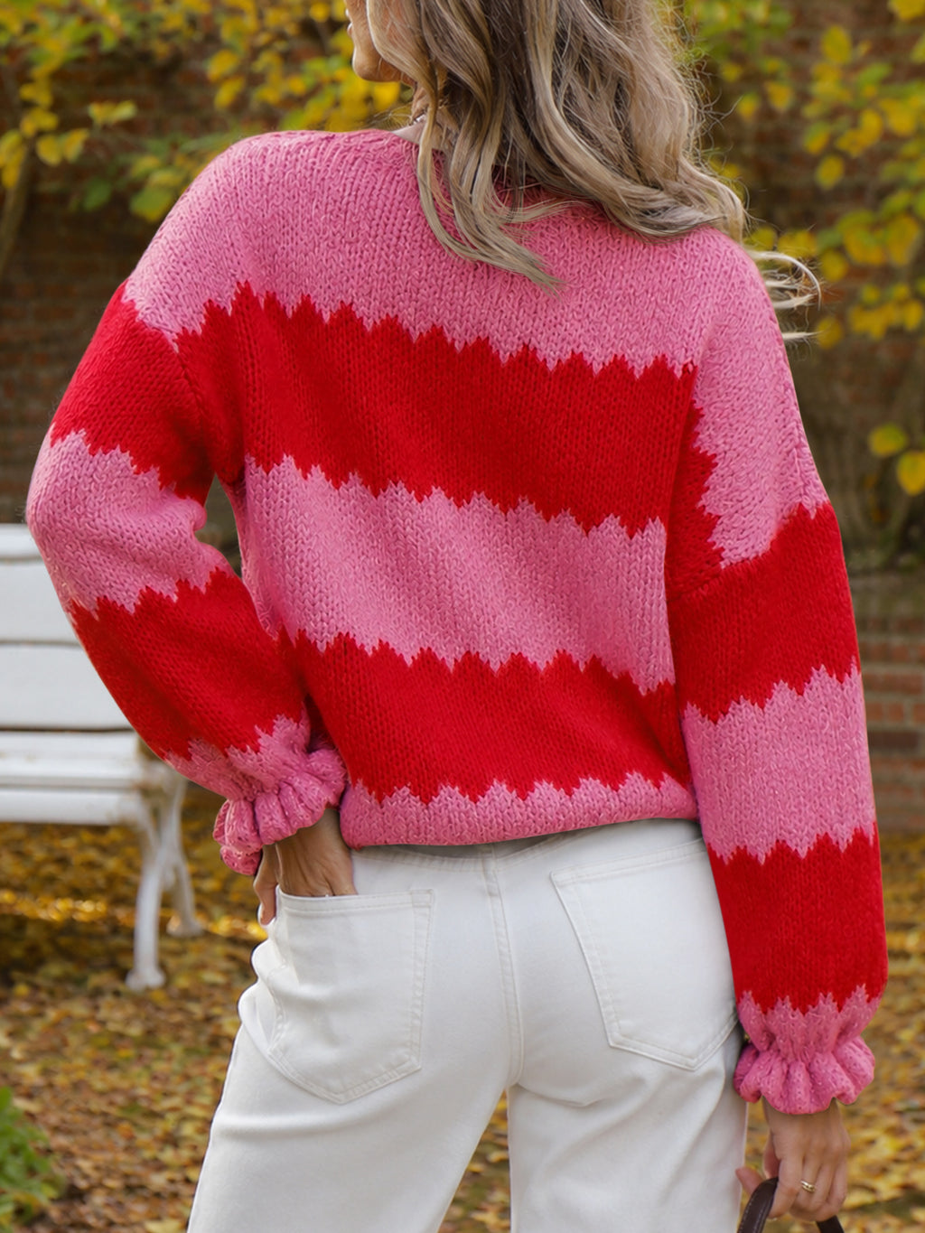 Saodimallsu Womens Striped Color Block Ruffle Sweaters