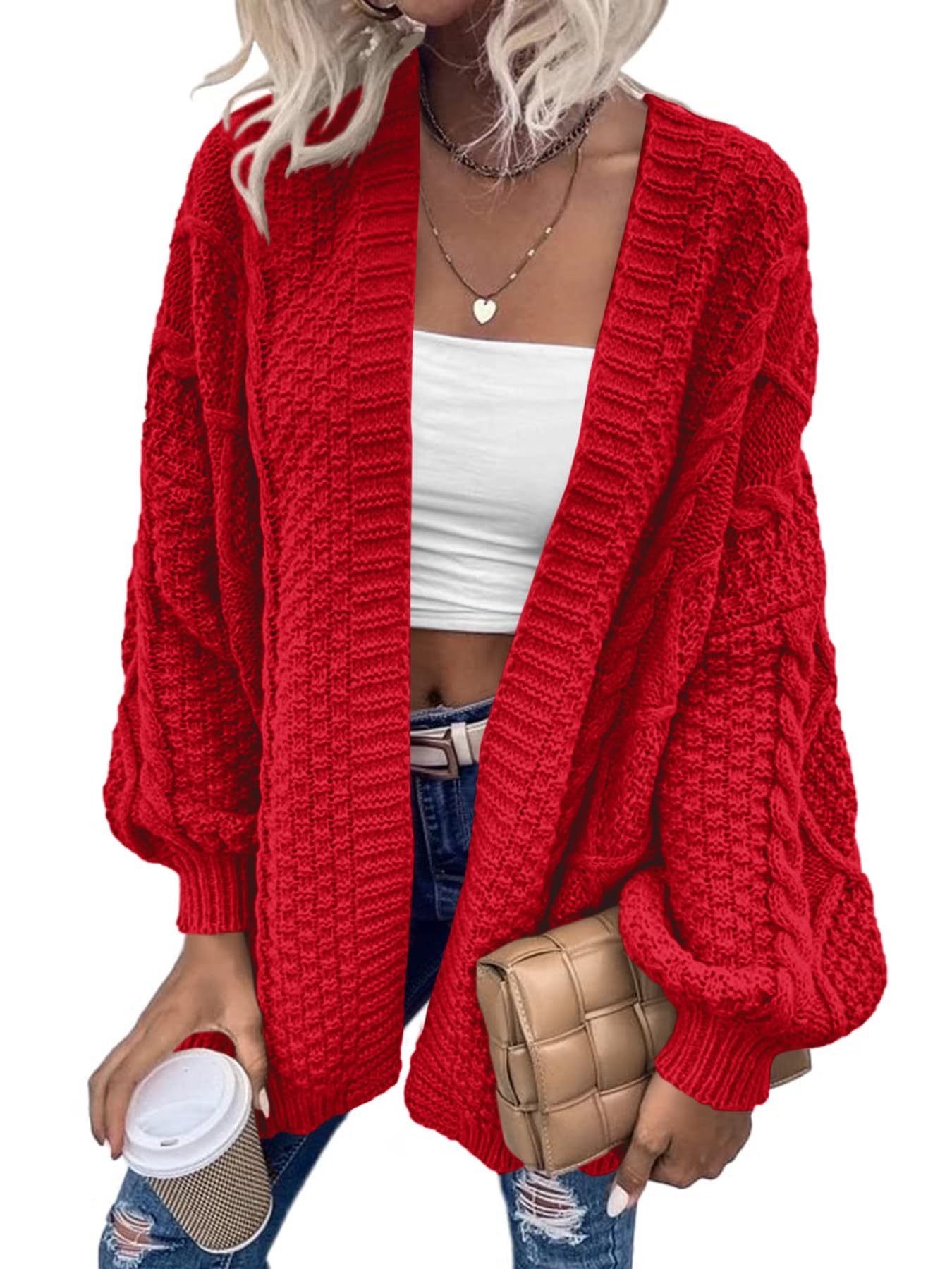 Saodimallsu Womens Chunky Cable Knit Cardigan