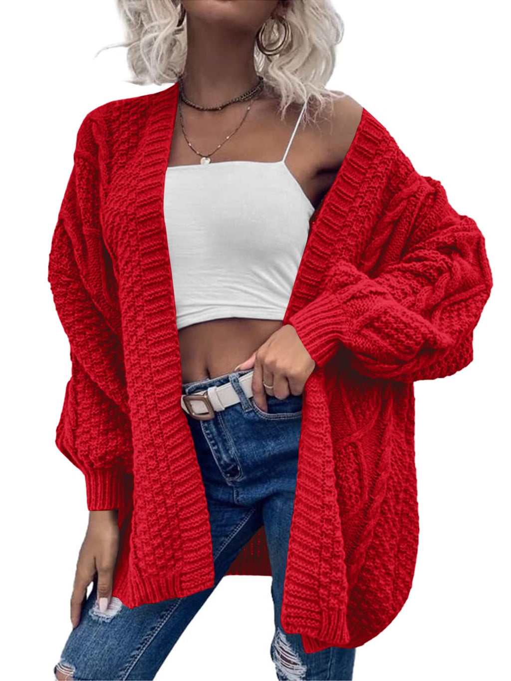 Saodimallsu Womens Chunky Cable Knit Cardigan