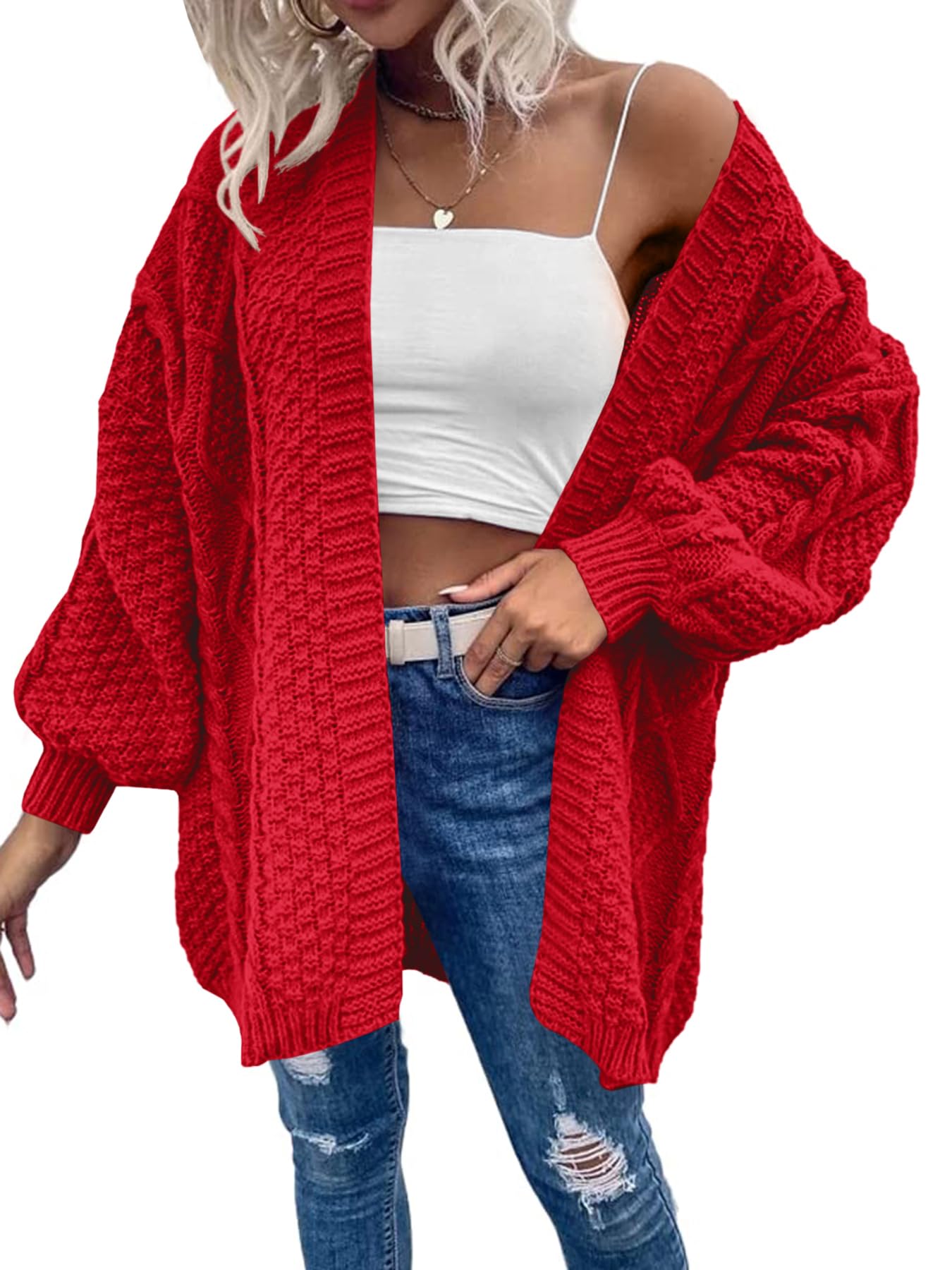 Saodimallsu Womens Chunky Cable Knit Cardigan