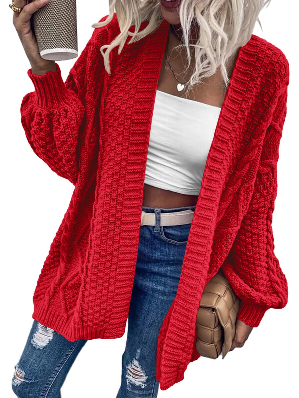 Saodimallsu Womens Chunky Cable Knit Cardigan