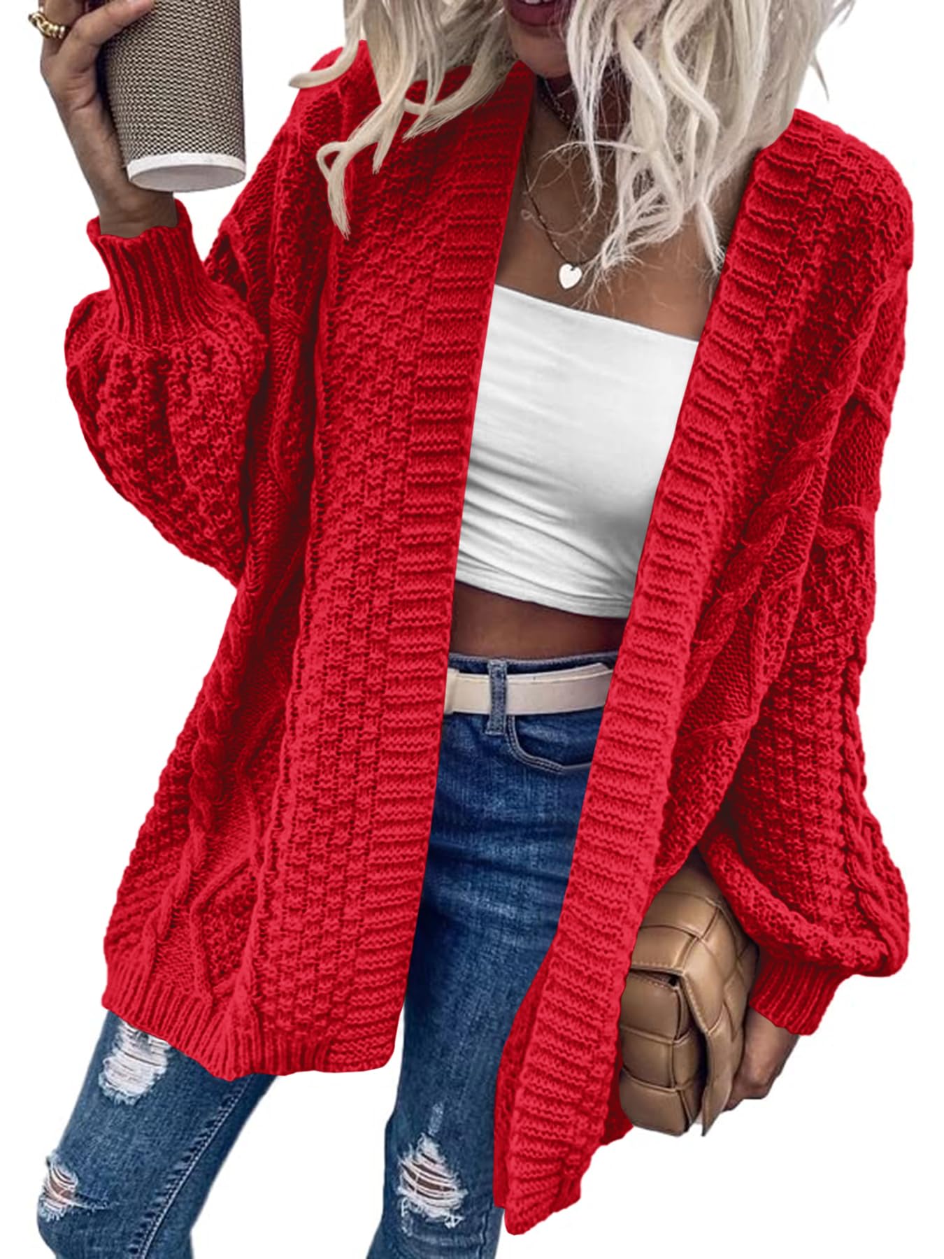 Saodimallsu Womens Chunky Cable Knit Cardigan