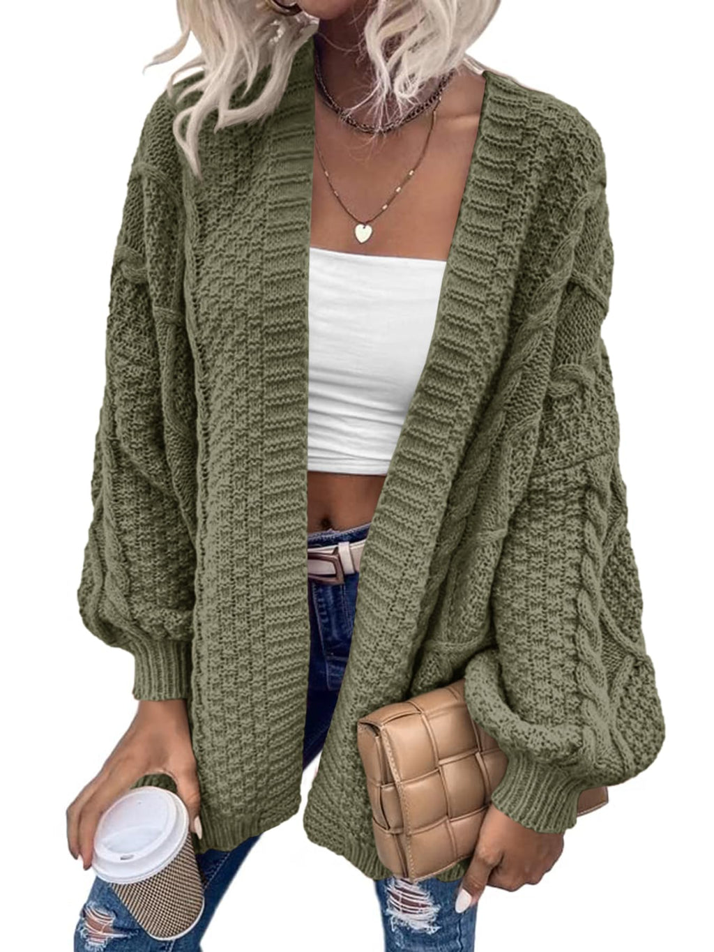 Saodimallsu Womens Chunky Cable Knit Cardigan